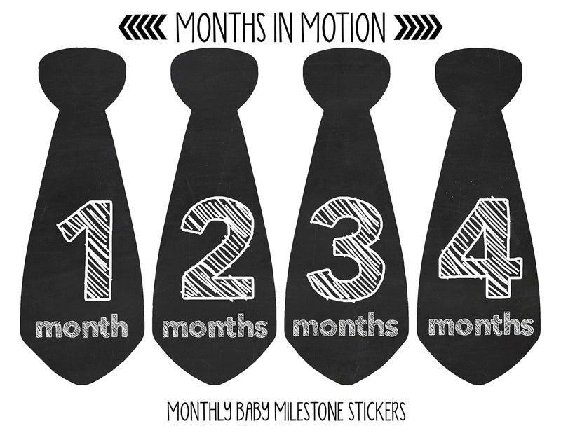 Months In Motion Monthly Baby Tie Stickers - Boy Month Milestone Necktie Sticker - Onesie Month Sticker - Infant Photo Prop for First Year - Shower Gift - Newborn Keepsakes - Chalkboard - Image 2